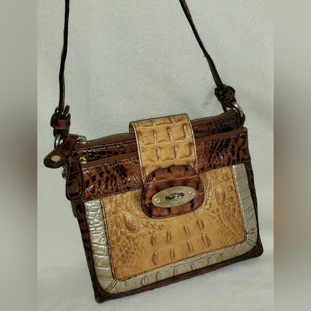 BRAHMIN MOJITO MELBOURNE CROSSBODY BAG BROWN GOLD 3 Color CROC EMBOSSED LEATHER
